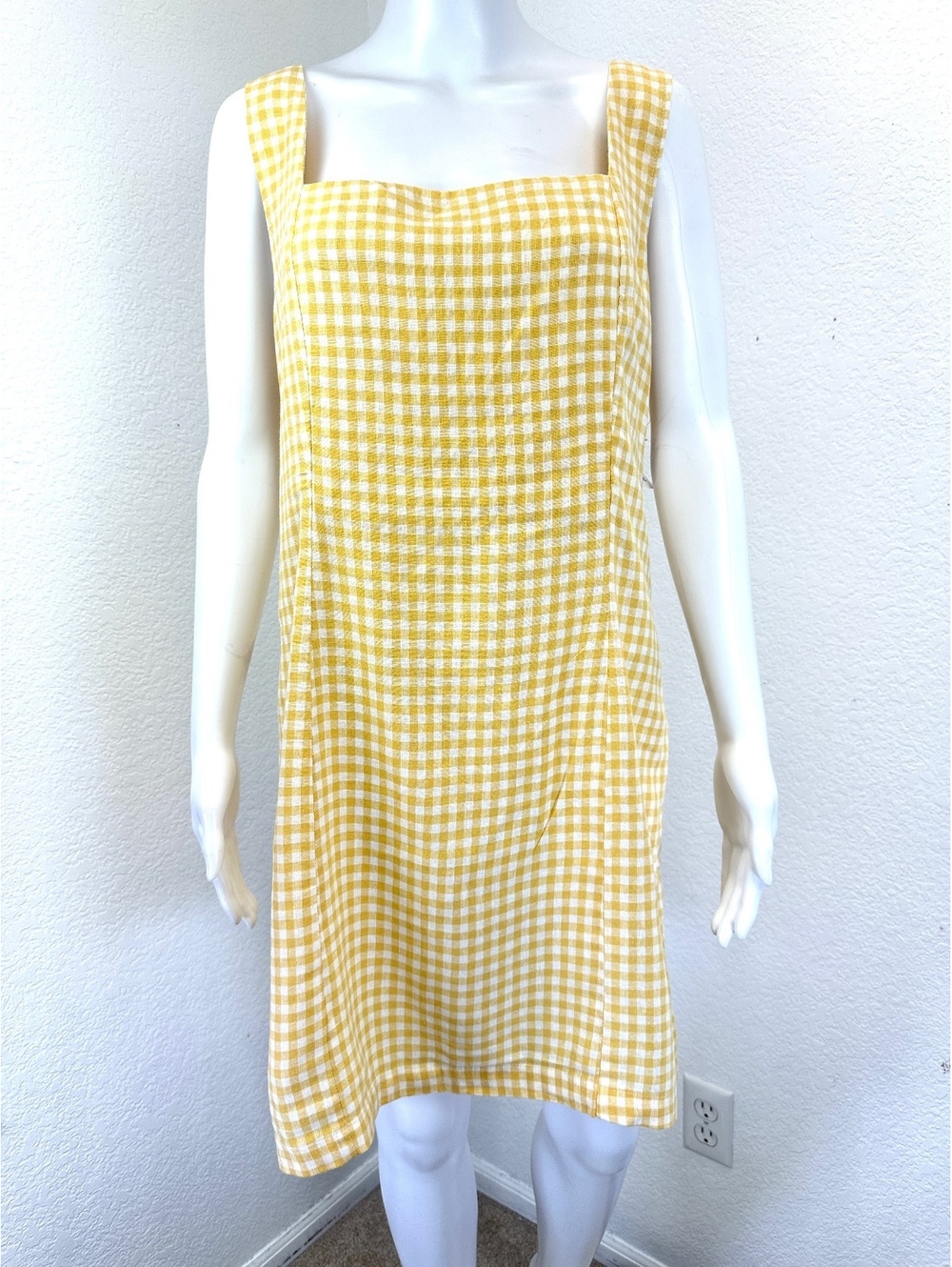 NWT Old Navy Women’s XL Yellow Gingham Linen Blend Dress Picnic Mini Cottagecore